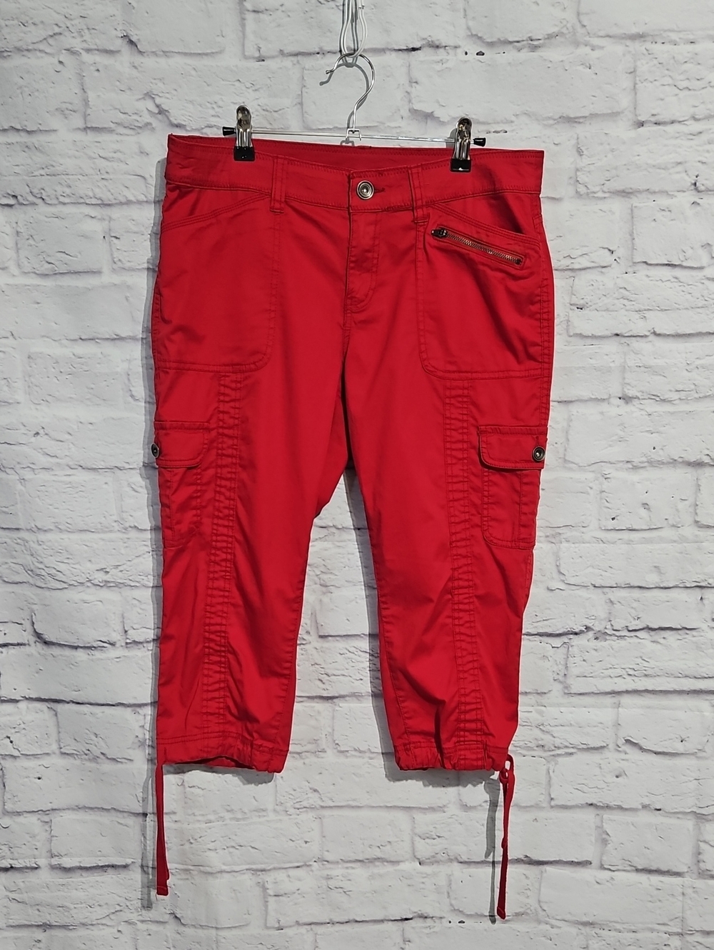 Faded Glory Bright Red Cargo Capris with Drawstring Hems